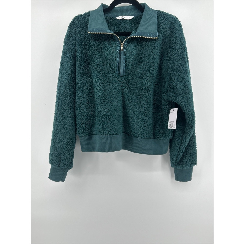 SONOMA Sherpa Quarter Zip Pullover M NWT Emerald Green Cozy Fleece Crop Holiday